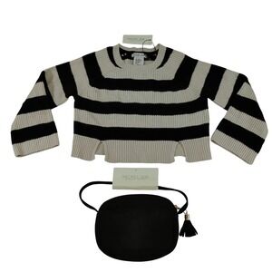 Rachel Zoe Girls Striped Knit Sweater & Purse‎ Set Size XS(4) NWT Black Beige